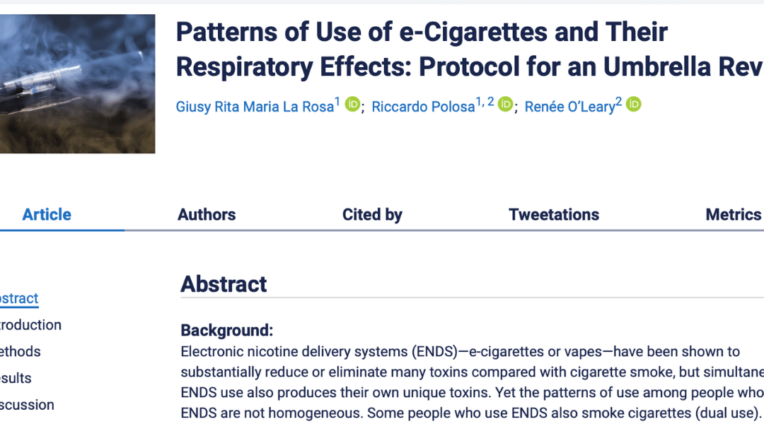 New protocol aims to investigate the impact of different pattern of ENDS use on respiratory effects