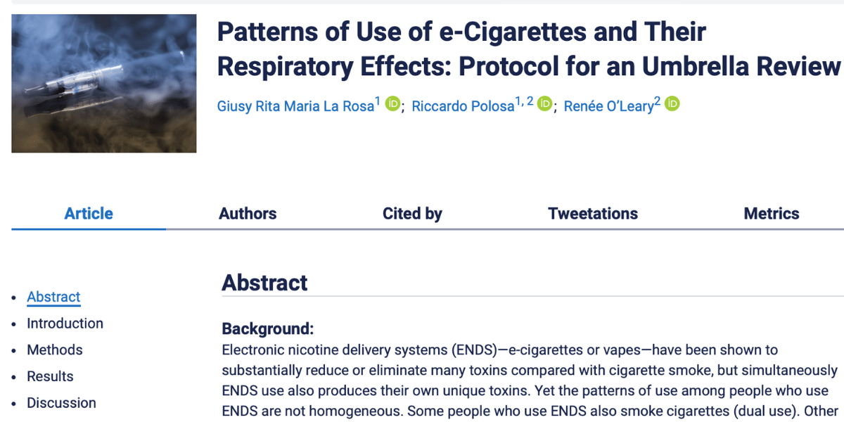 New protocol aims to investigate the impact of different pattern of ENDS use on respiratory effects
